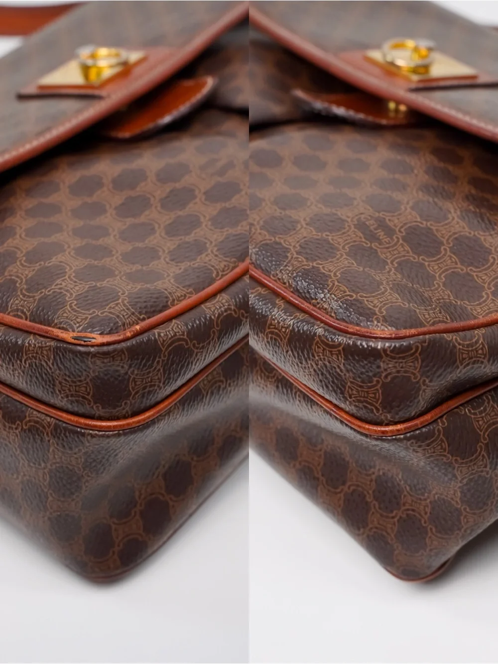 Vintage CELINE Macadam Monogram Crossbody Bag Brown Leather 90s
